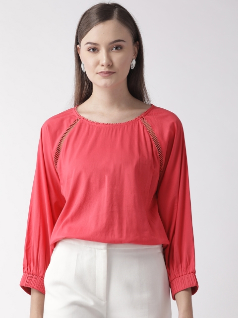 

Vaak Women Coral Pink Solid Blouson Top