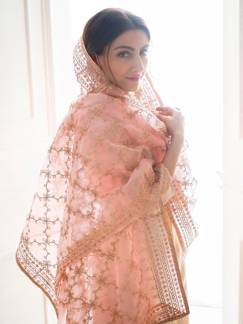 

House of Pataudi Pink Gota Patti Embroidered Dupatta