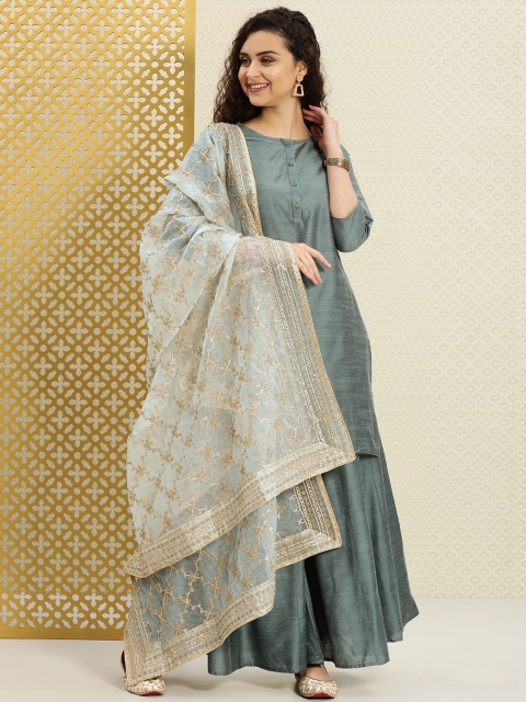 

House of Pataudi Grey Gota Patti Embroidered Dupatta