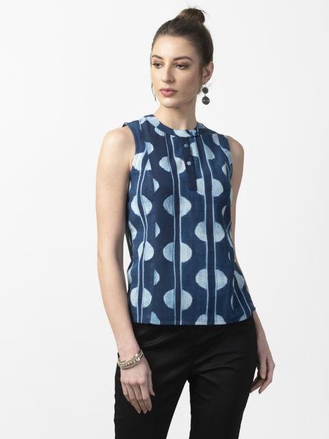 

Fabindia Women Blue & White Dyed Pure Cotton Top