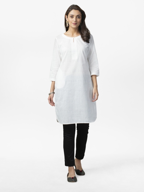 

Fabindia Women Off-White Printed Straight Kurta