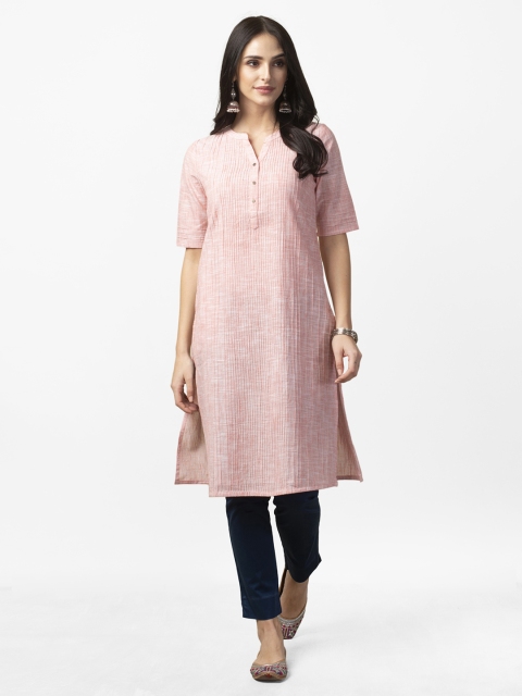 

Fabindia Women Peach-Coloured Solid Straight Kurta