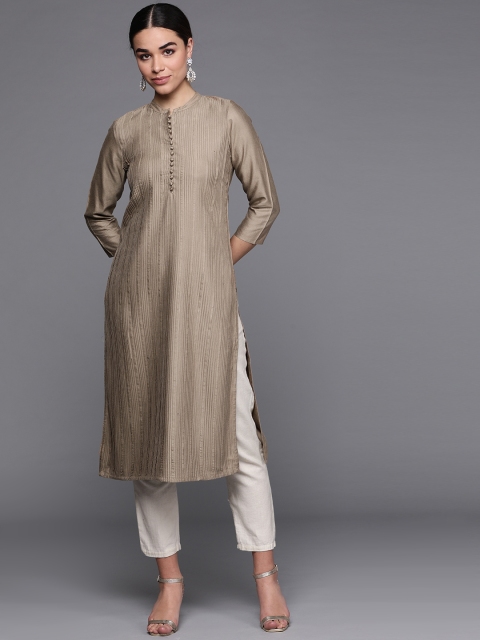 

Fabindia Women Taupe Solid Straight Kurta