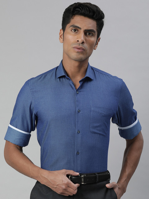 

Peter England Men Blue Slim Fit Self Design Formal Shirt