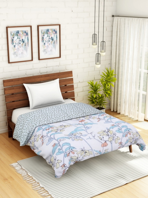 

WELHOME Blue & Beige Floral AC Room 110 GSM Single Bed Quilt