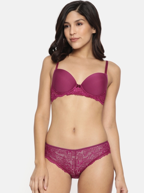 

miorre Women Magenta Solid Lace Lingerie Set BS01-093004