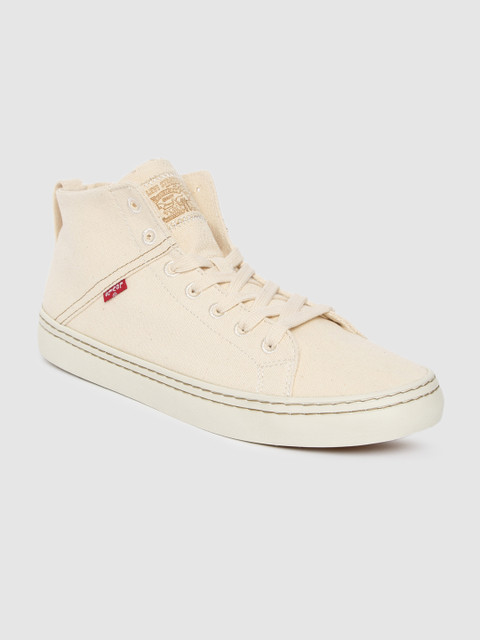 

Levis Men Cream Solid Canvas Mid-Top Sneakers