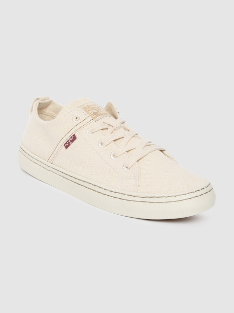 

Levis Men Off-White Solid Canvas Sneakers