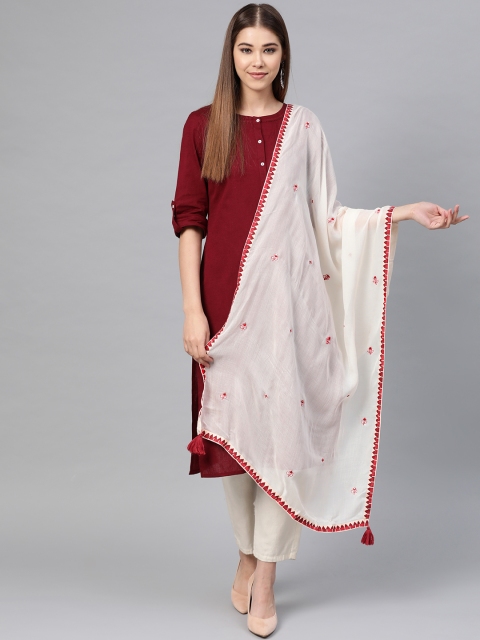 

W White & Red Ethnic Embroidered Dupatta