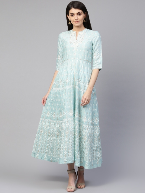 Blue & hite Ethnic Motifs Printed Maxi Dress