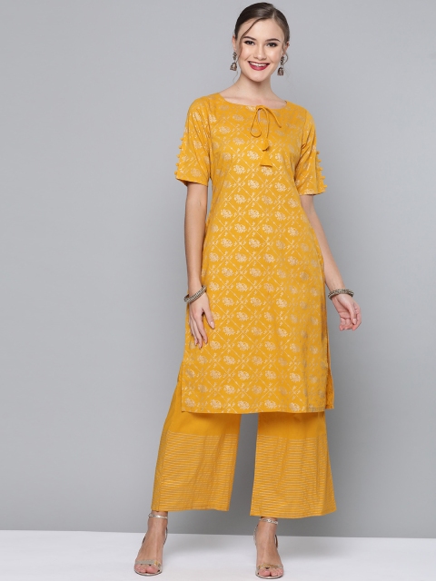

HERE&NOW Women Mustard Yellow & Golden Printed Kurta with Palazzos