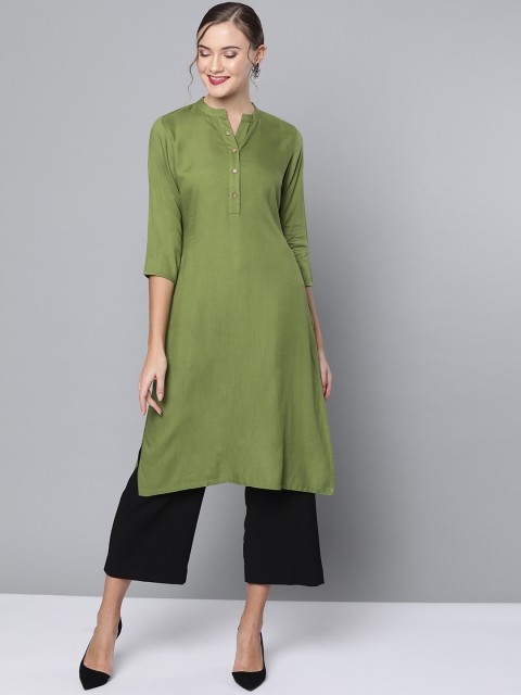 

HERE&NOW Women Green Solid Straight Kurta