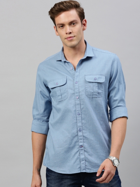 

Mast & Harbour Men Blue Regular Fit Solid Casual Shirt