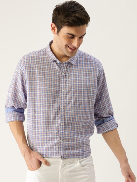 

Mast & Harbour Men Blue & Peach-Coloured Regular Fit Checked Casual Shirt