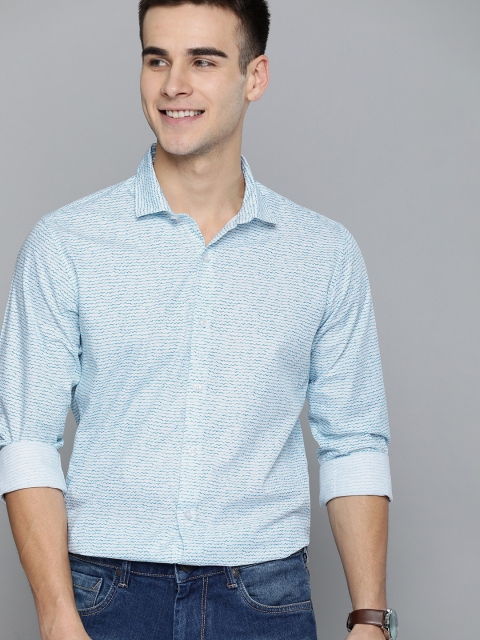 

Mast & Harbour Men White & Blue Regular Fit Printed Casual Shirt