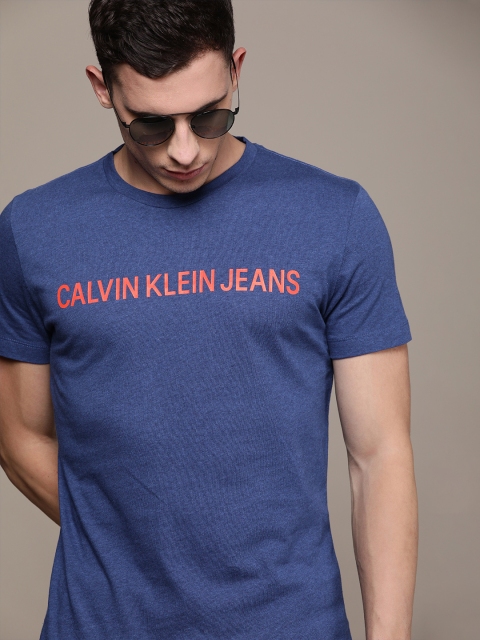 

Calvin Klein Jeans Men Blue Slim Fit Printed Round Neck T-shirt