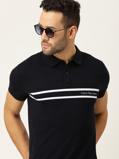 

Calvin Klein Jeans Men Black Striped Polo Collar T-shirt
