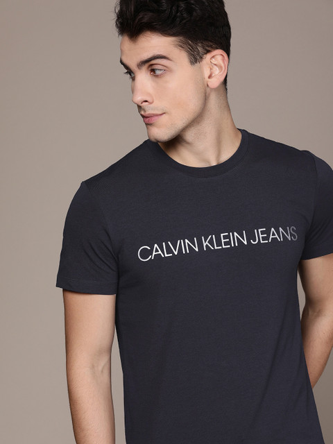 

Calvin Klein Jeans Men Navy Blue Printed Slim Fit Round Neck T-shirt