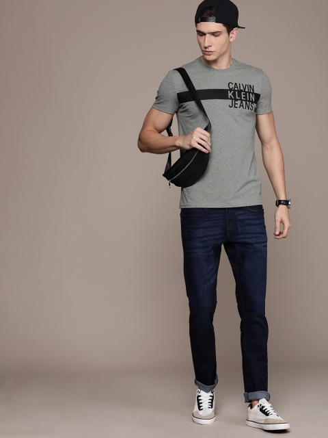 

Calvin Klein Jeans Men Grey Printed Slim Fit Round Neck T-shirt