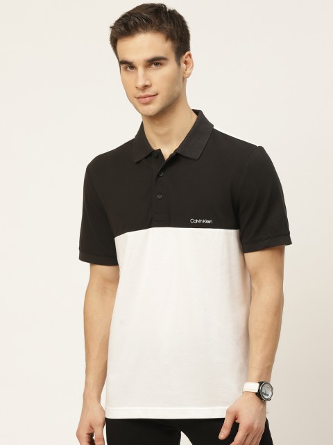 

Calvin Klein Jeans Men White & Black Colourblocked Polo Collar Monochrome T-shirt