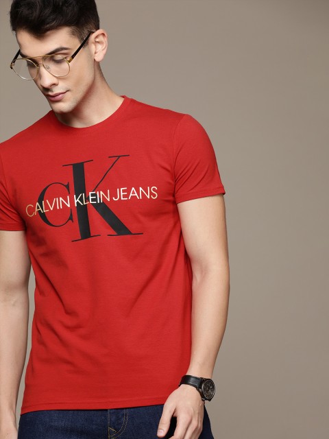 

Calvin Klein Jeans Men Red Printed Round Neck Slim Fit T-shirt
