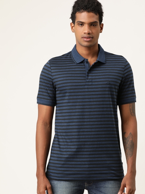 

Calvin Klein Jeans Men Navy Blue Striped Polo Collar T-shirt