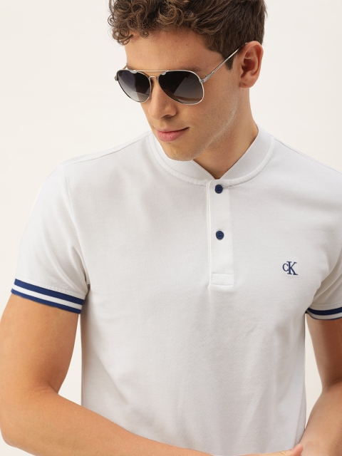 

Calvin Klein Jeans Men White Solid Slim Fit Polo Collar T-shirt