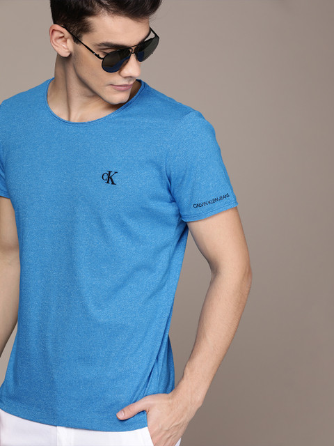 

Calvin Klein Jeans Men Blue Printed Slim Fit Round Neck T-shirt