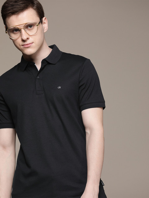 

Calvin Klein Jeans Men Black Slim Fit Solid Polo Collar T-shirt