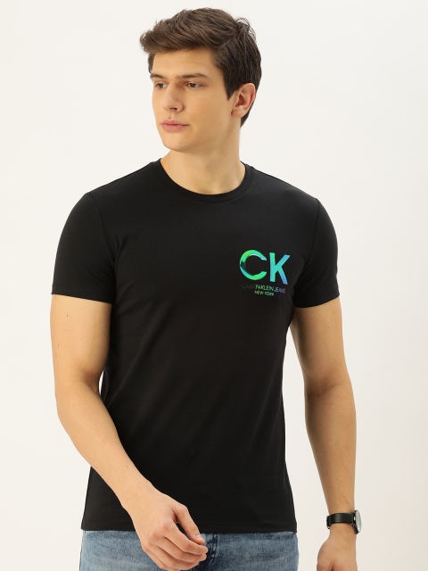 Calvin Klein Jeans Men Black Solid Round Neck T-shirt, Blue