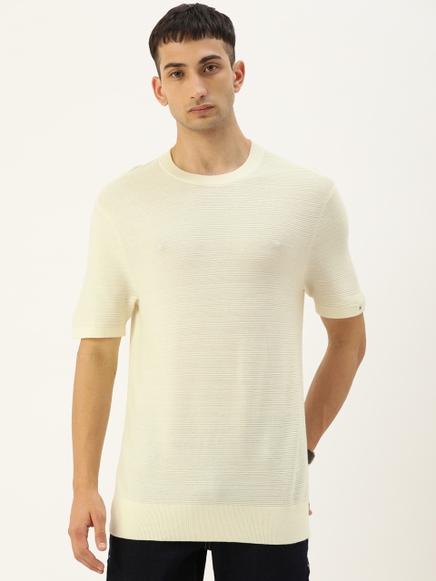 

Calvin Klein Jeans Men Off-White Self Design Round Neck T-shirt