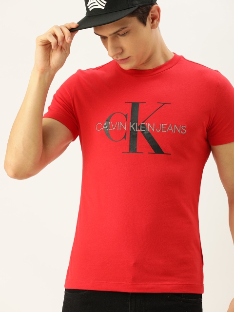 

Calvin Klein Jeans Men Red Printed Round Neck T-shirt With Embroidered Detailing