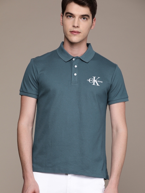 

Calvin Klein Jeans Men Teal Blue Regular Fit Solid Polo Collar T-shirt