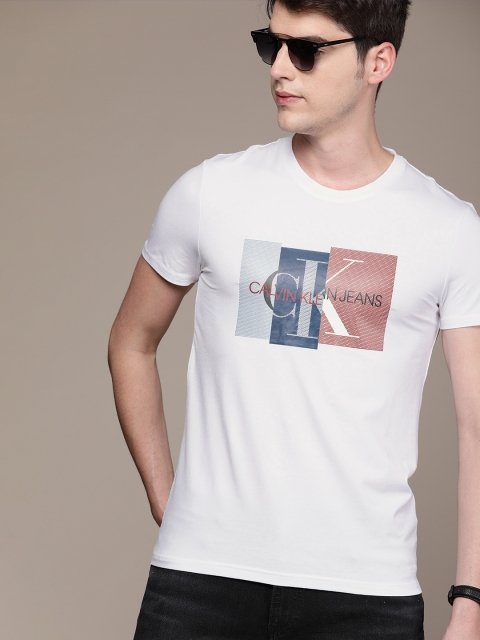 

Calvin Klein Jeans Men White Printed Slim Fit Round Neck T-shirt