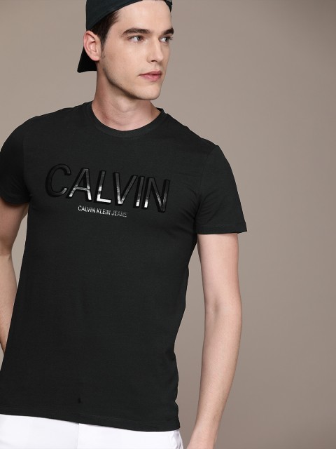 

Calvin Klein Jeans Men Black Slim Fit Printed Round Neck T-shirt