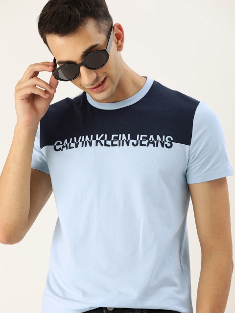 

Calvin Klein Jeans Men Blue Colourblocked Slim Fit Round Neck T-shirt With Embroidery