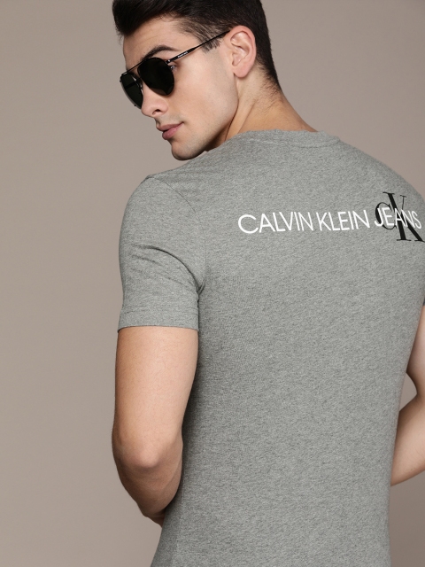 

Calvin Klein Jeans Men Grey Melange Printed Round Neck T-shirt