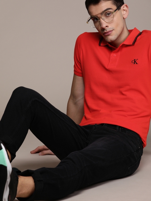 

Calvin Klein Jeans Men Red Slim Fit Solid Polo Collar T-shirt