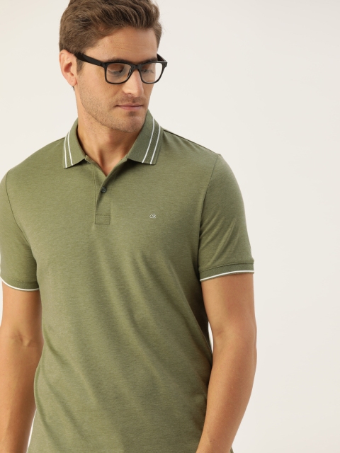 

Calvin Klein Jeans Men Olive Green Solid Polo Collar T-shirt