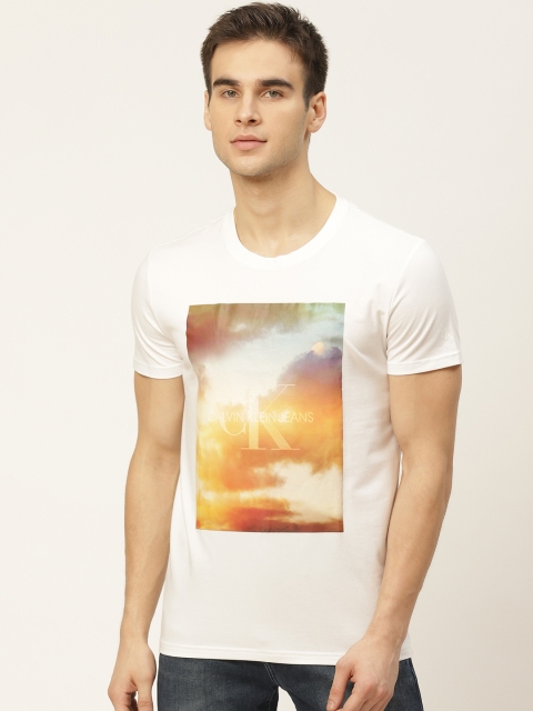 

Calvin Klein Jeans Men White & Brown Printed Round Neck T-shirt