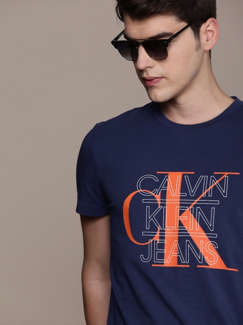 

Calvin Klein Jeans Men Blue Slim Fit Printed Round Neck T-shirt