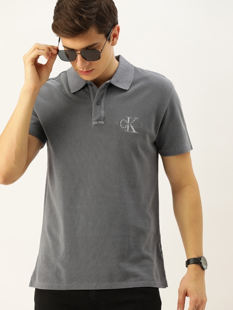 

Calvin Klein Jeans Men Grey Solid Polo Collar T-shirt