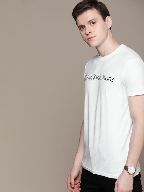 

Calvin Klein Jeans Men White Printed Slim Fit Round Neck T-shirt
