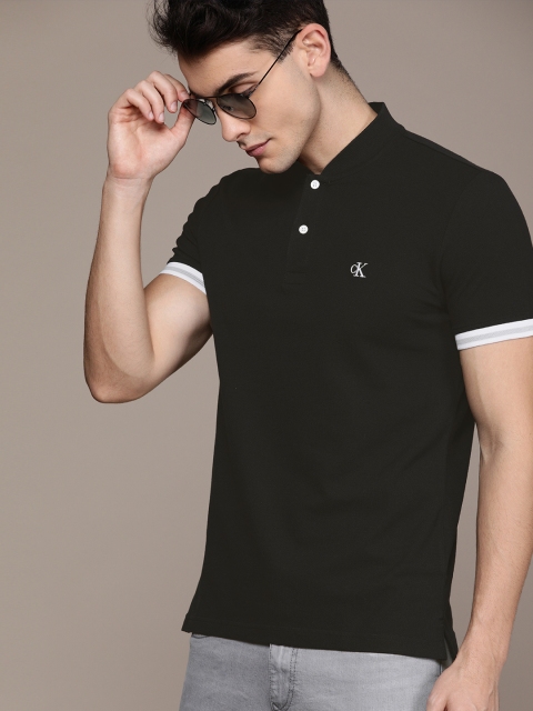 

Calvin Klein Jeans Men Black Solid Slim Fit Polo Collar T-shirt