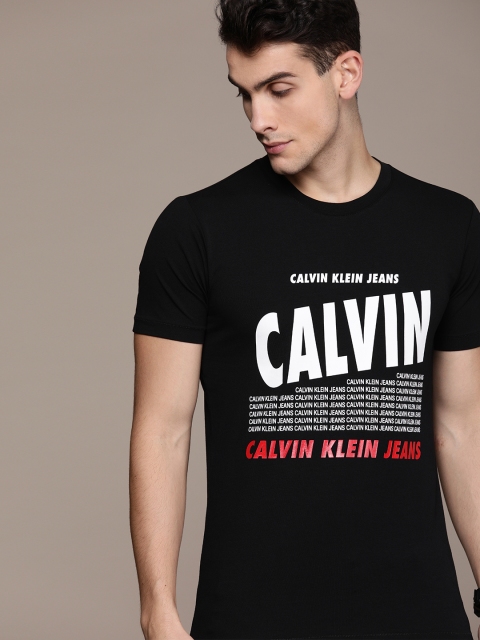 

Calvin Klein Jeans Men Black Printed Slim Fit Round Neck T-shirt