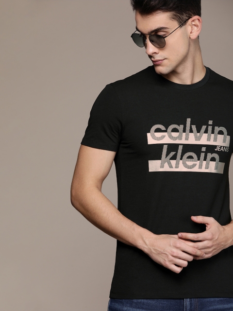 

Calvin Klein Jeans Men Black Slim Fit Printed Round Neck T-shirt
