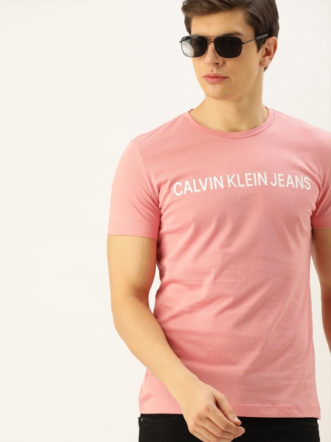 

Calvin Klein Jeans Men Pink Slim Fit Printed Round Neck T-shirt