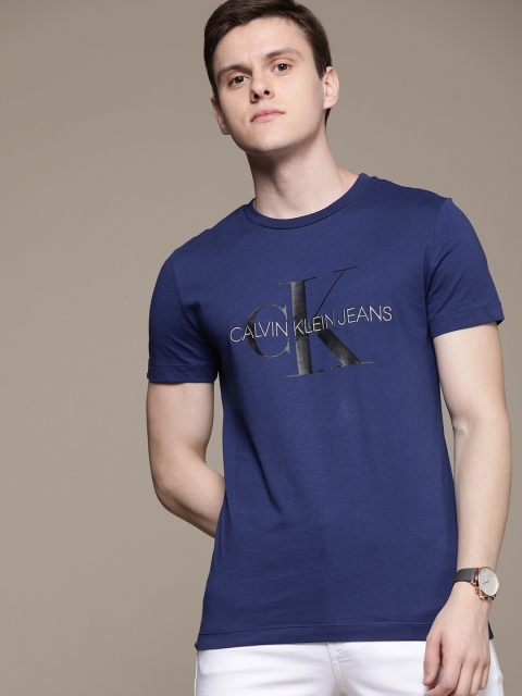 

Calvin Klein Jeans Men Blue Slim Fit Printed Round Neck T-shirt with Embroidery