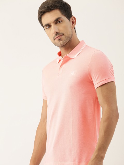 

Calvin Klein Jeans Men Pink Slim Fit Printed Polo Collar T-shirt