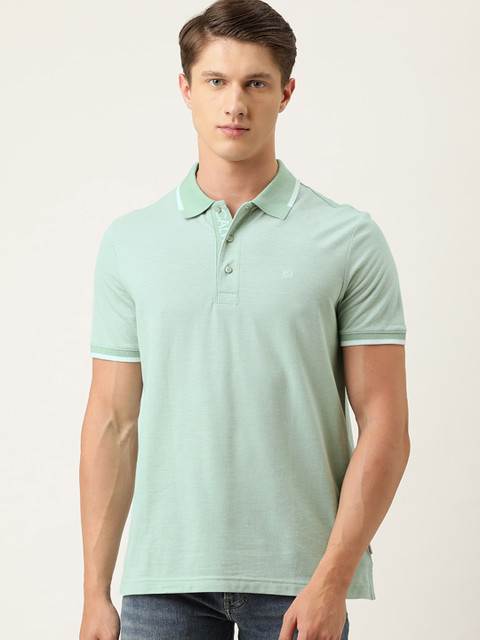 

Calvin Klein Jeans Men Sea Green Self Design Polo Collar T-shirt